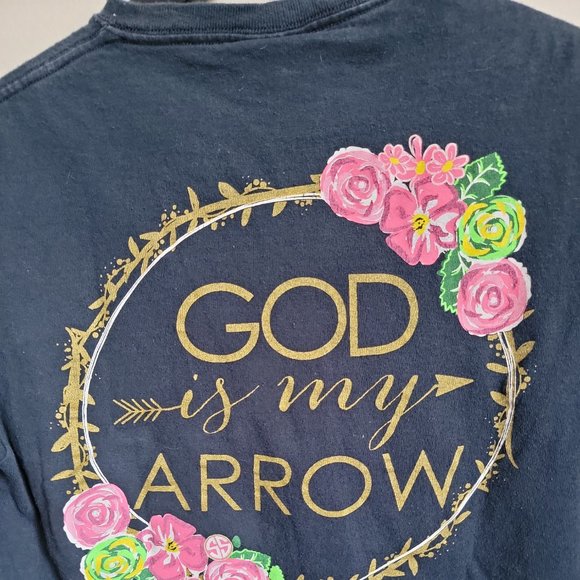 Simply Southern Shirt Womens Small Blue Gold God Is My Arrow Preppy Ladies B68 - Picture 8 of 9